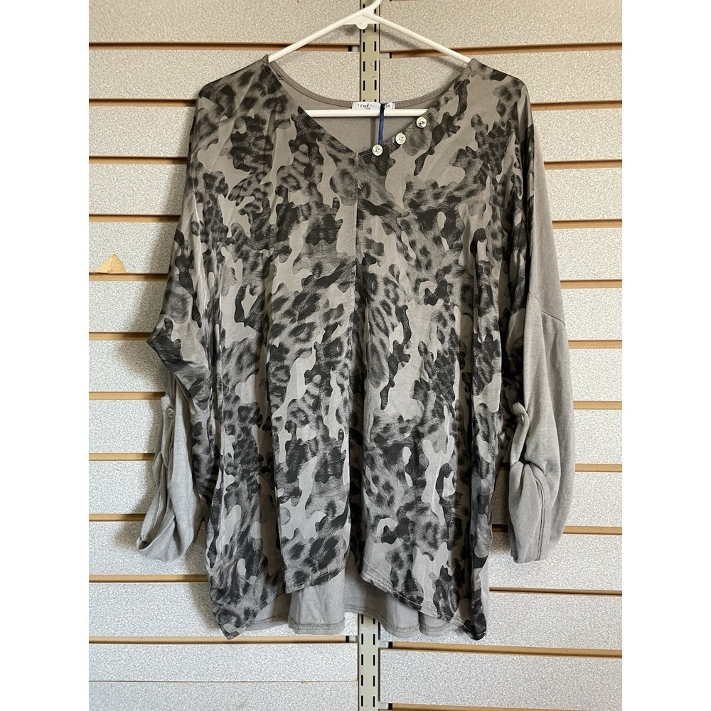 Tempo Paris Boutique Gray‎ Sheer Leopard Blouse Top Shirt M L NWTS